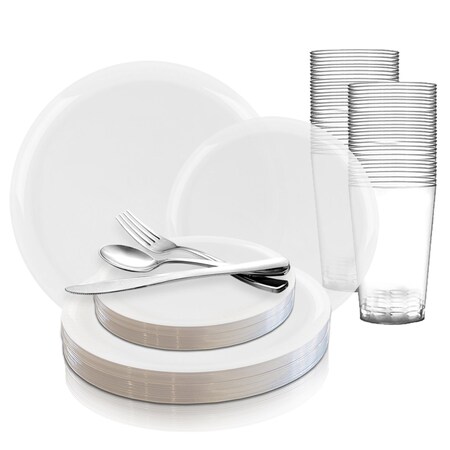 Smarty Had A Party Clear Flat Round Disposable Plastic Wedding Value Set, 360PK 830-CL-VS60